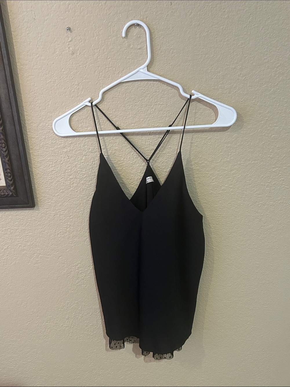 Free People Intimately One I Love Satin Lace Cami Strappy Back Black XS